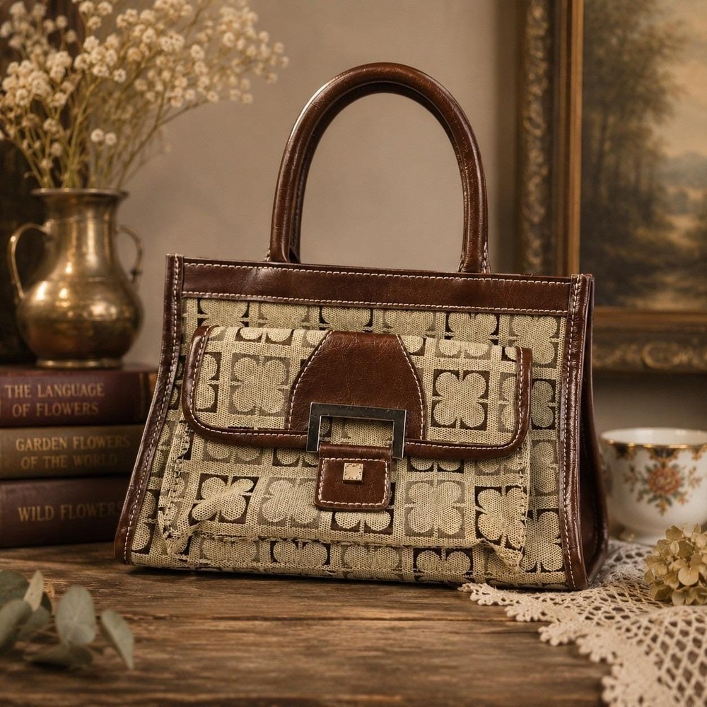 Vintage Liz Claiborne Monogram Jacquard Handbag - Y2K Quatrefoil Clover Print